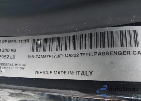 2015 Maserati Ghibli S Q4 from USA, damaged, VIN ZAM57RTA3F1145302